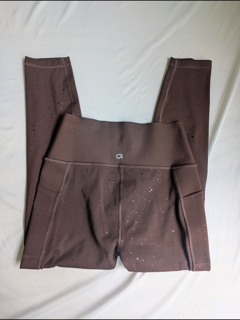 GapFit Sculpt Revolution High-Waist Brown Cropped Leggings Pink Splatter